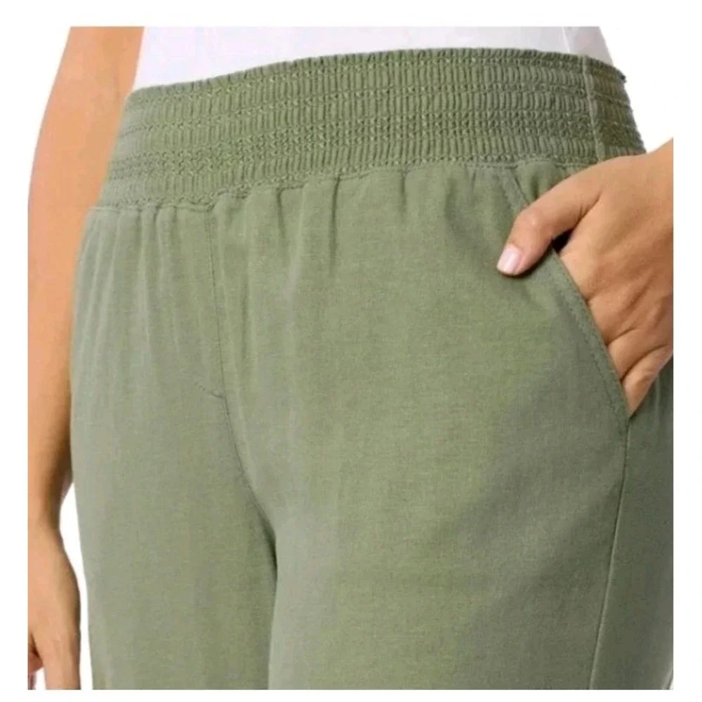 Briggs Women's Linen Blend Pull-On Pants, Green, Size XL - Picture 4 of 5